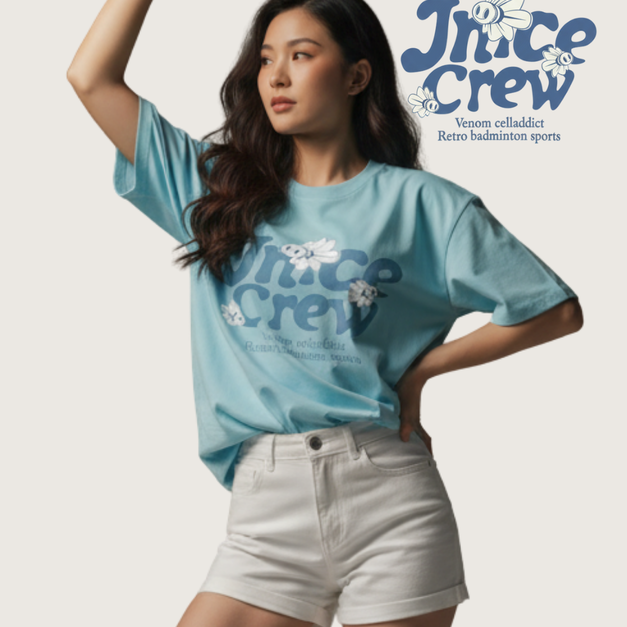 休閒羽球小蜜蜂落肩TEE-蒂芬妮綠