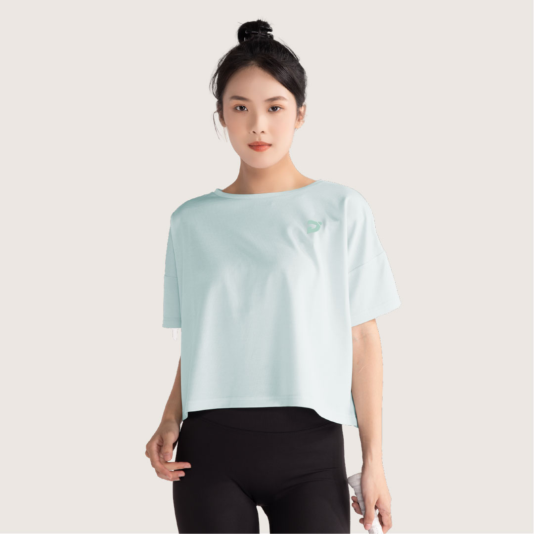 運動寬版落肩短版TEE-湖水綠(女版)