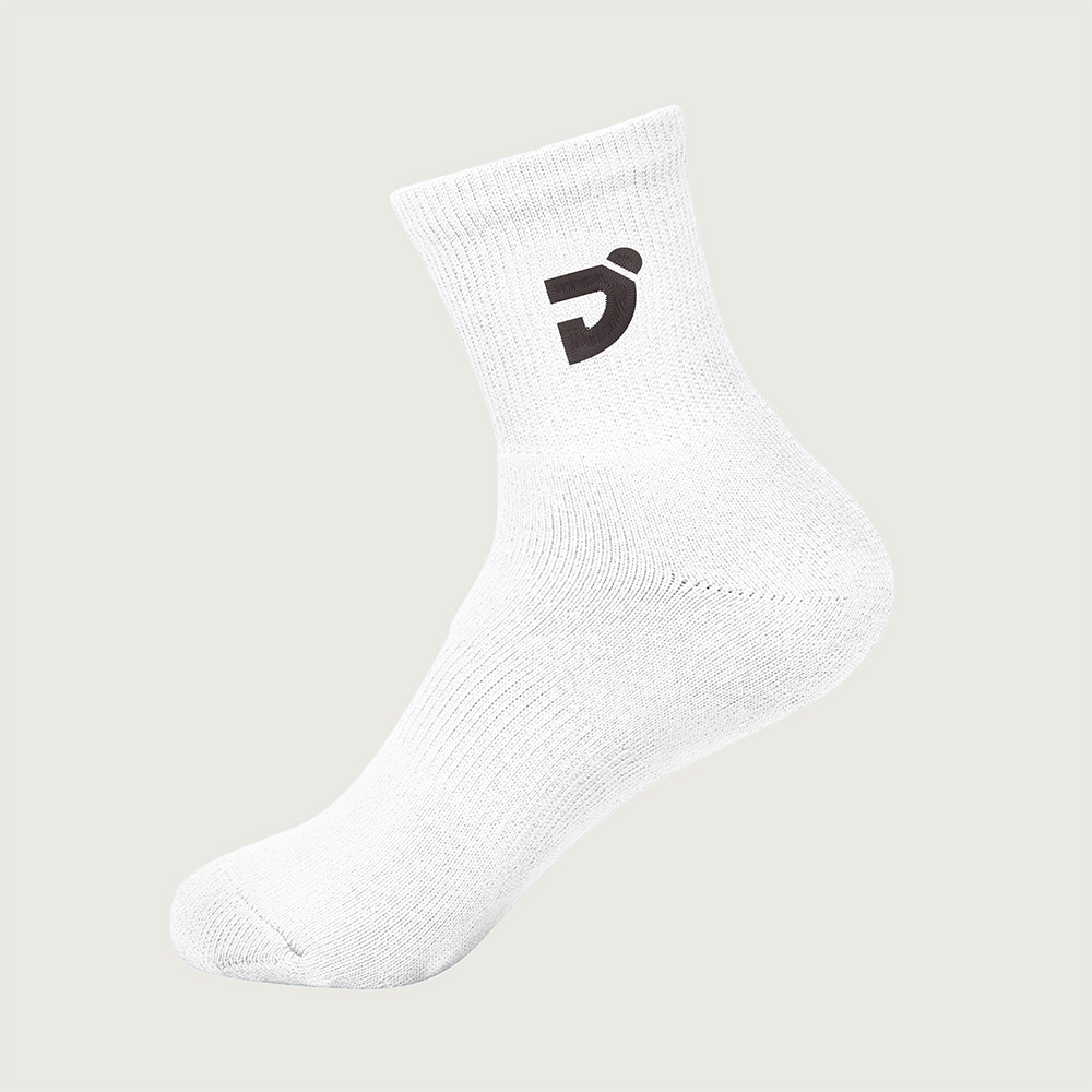 刺繡LOGO運動機能厚底中筒襪-白 L(25~28cm)
