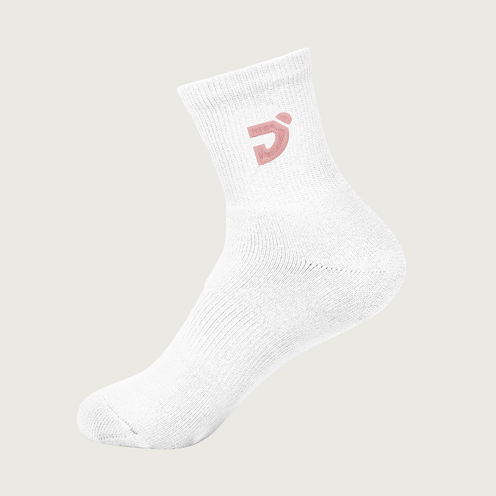 刺繡LOGO運動機能厚底中筒襪-白 M(22~25cm)