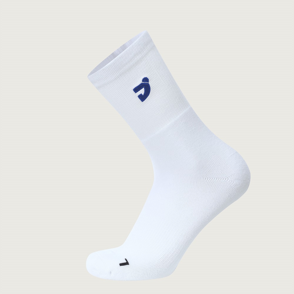 刺繡LOGO運動機能厚底中筒襪-白 L(25~28cm)