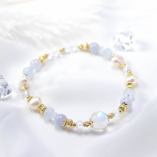 光羽 | A130月光石藍紋瑪瑙珍珠手鍊