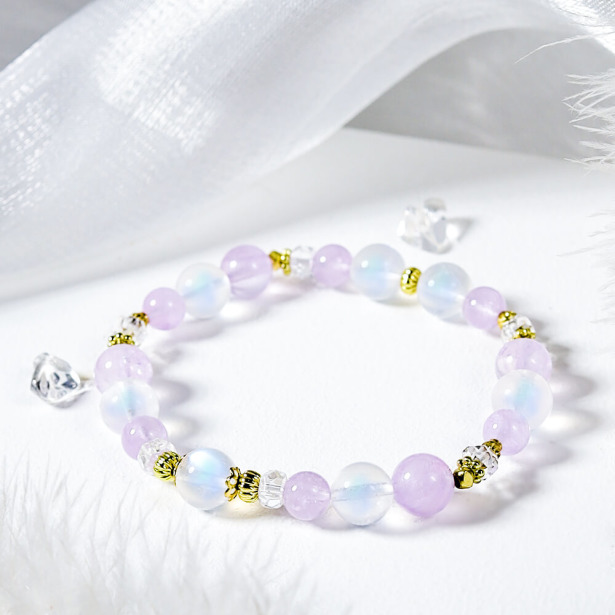 圓月系列｜迷紫 A154紫水晶月光石手鍊