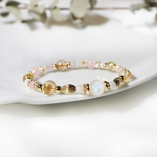 希望之月 | A53月光石粉晶鈦晶手鍊