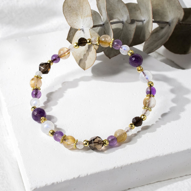 一起去看星星 | A80鈦晶紫水晶月光石茶晶手鍊