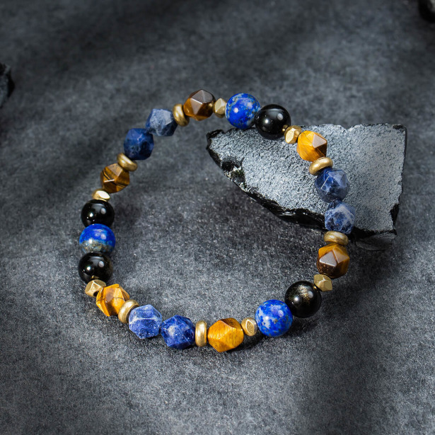 星辰大海 | B08黃虎眼青金石黑曜石水晶手鍊