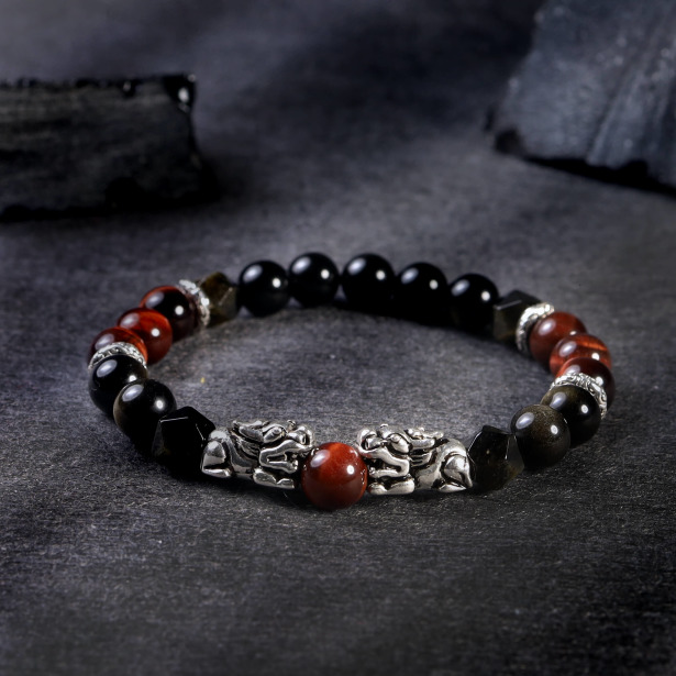 瑞獸貔貅 | 赤誠 | B20紅虎眼石金沙黑曜石水晶手鍊