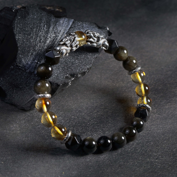 瑞獸貔貅 | 輝煌 | B21黃水晶金沙黑曜石手鍊