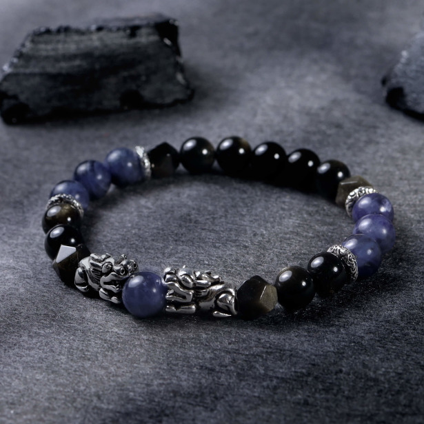 瑞獸貔貅 | 雲詠 | B24藍紋石金沙黑曜石水晶手鍊