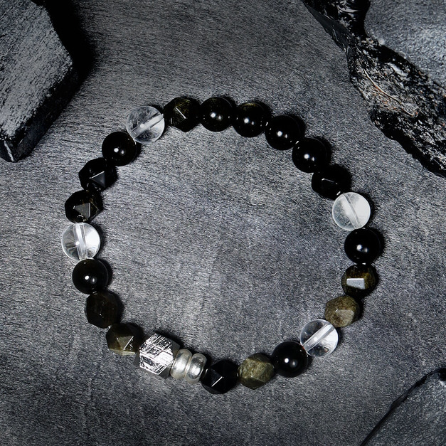 光年之外 |  B37瑞典天鐵隕石黑曜石手鍊