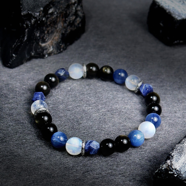 星軌 |  B38藍晶石月光石黑曜石手鍊