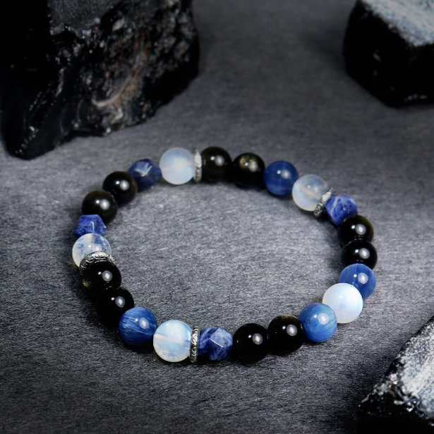 星軌 |  B38藍晶石月光石黑曜石手鍊