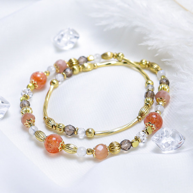 燦爛千陽 | D13太陽石橙月光石雙圈手鍊