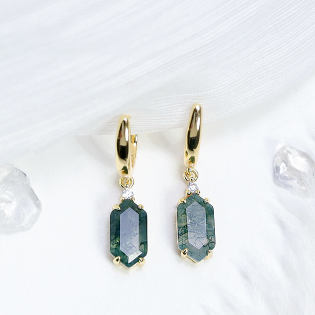 仲夏夜之夢 | 925銀厚度18K黃金水草瑪瑙耳針 E01(雙色可選)