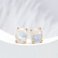 月神的絮語 | 925銀厚度18K黃金月光石耳針 E03(雙色可選)