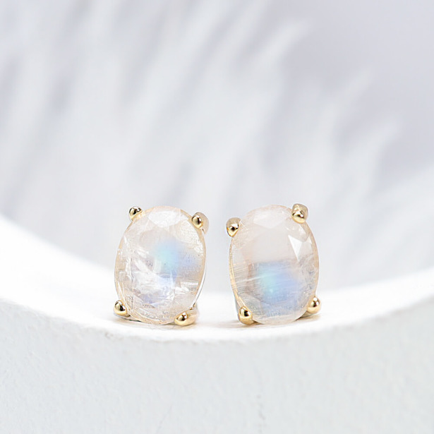 月神的絮語 | 925銀厚度18K黃金月光石耳針 E03(雙色可選)