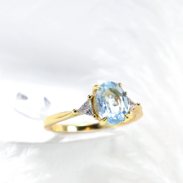 海洋之頌 | 925銀厚鍍18K金海藍寶戒指 R04(雙色可選)