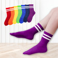 彩虹條紋棉質中統襪