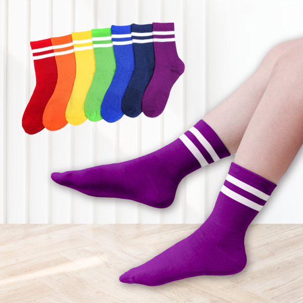 彩虹條紋棉質中統襪