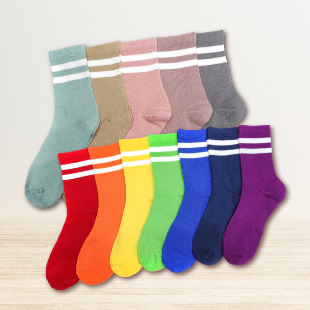 彩虹/日常條紋棉質中統襪優惠組合專區