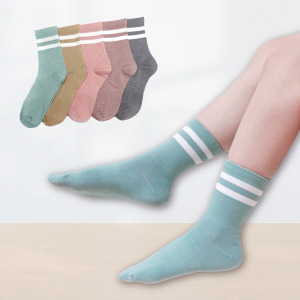 日常條紋棉質中統襪  