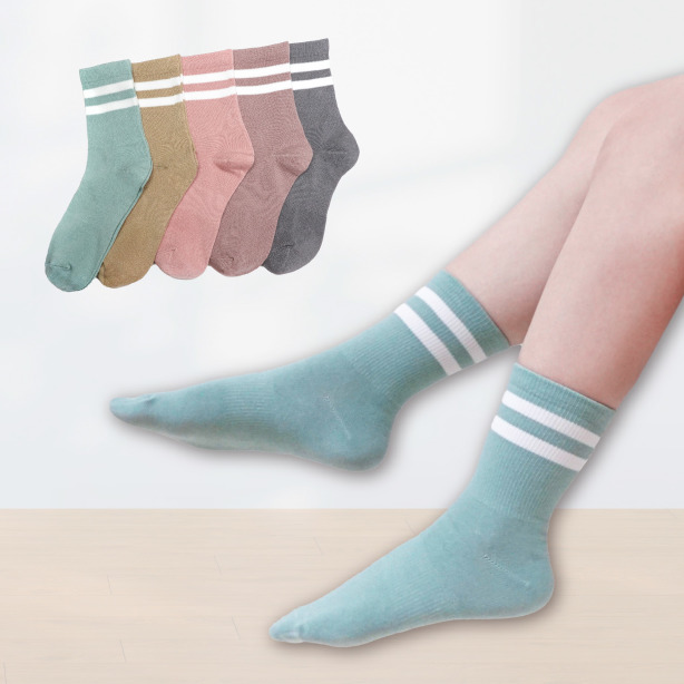 日常條紋棉質中統襪  