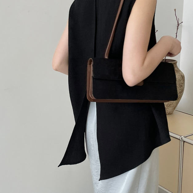 粼光棉麻開叉背心