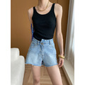 不規則腰頭水洗牛仔短褲_12