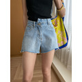 不規則腰頭水洗牛仔短褲_8