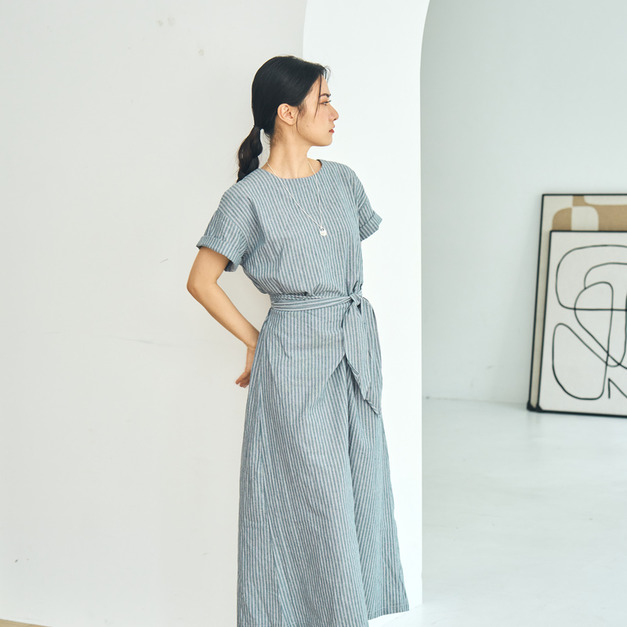 宅寂扭結綁帶長洋裝