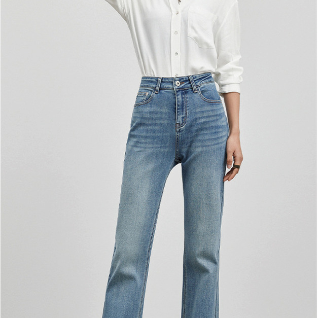 丹寧高腰顯瘦微喇叭褲 (現貨)