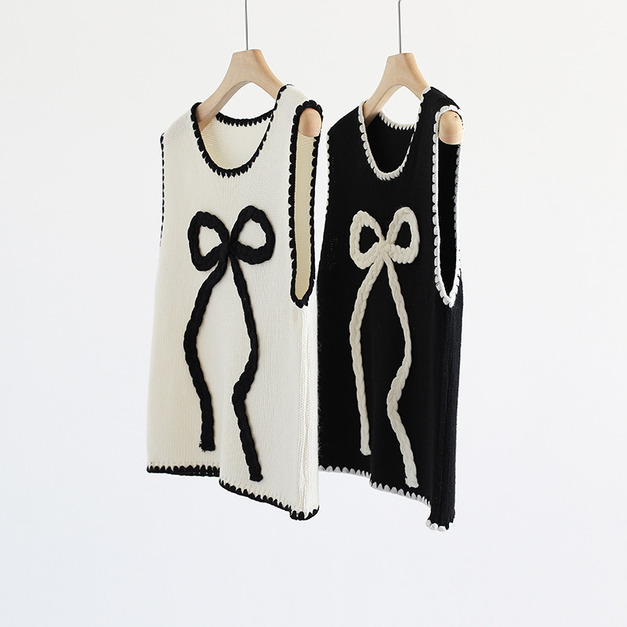 圓領針織蝴蝶結背心 (現貨)