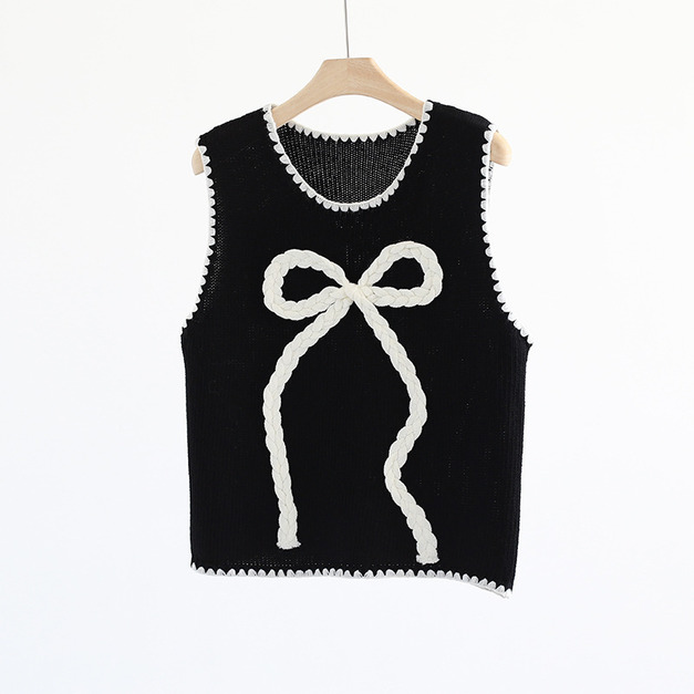 圓領針織蝴蝶結背心 (剩黑色）