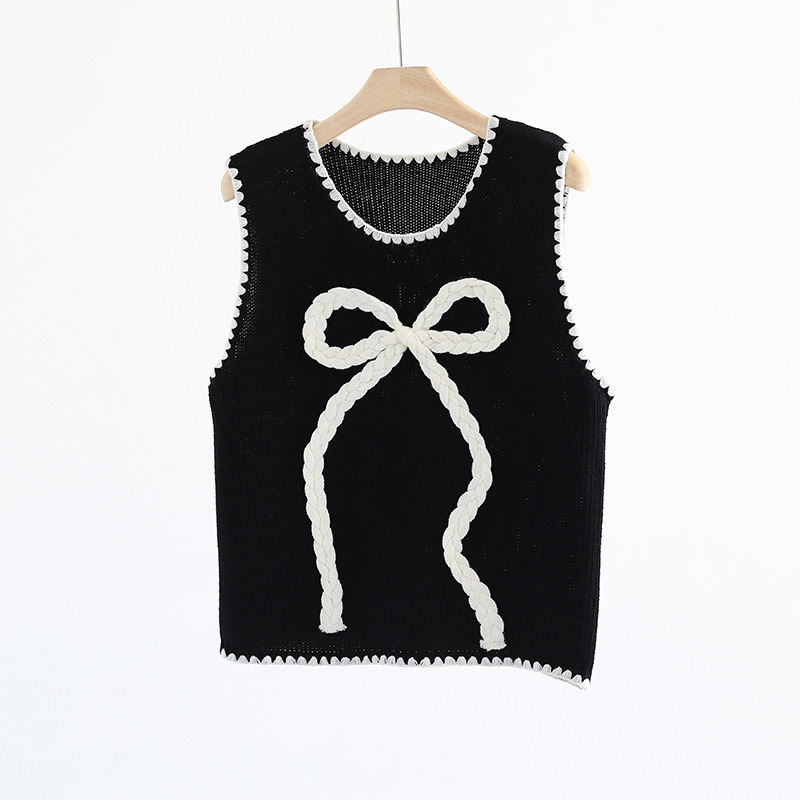 圓領針織蝴蝶結背心 (剩黑色）