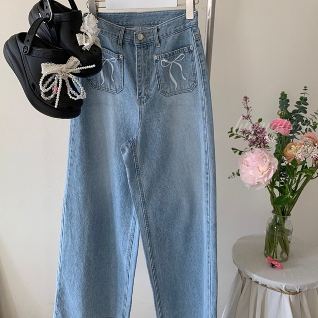 韓版雙口袋蝴蝶結牛仔褲 (現貨)