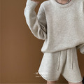 小捲邊寬鬆毛衣套裝 4色 (灰現貨)