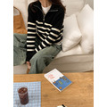 撞色條紋翻領針織上衣 2色 (黑現貨)_4