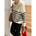 撞色條紋翻領針織上衣 2色 (黑現貨)_8