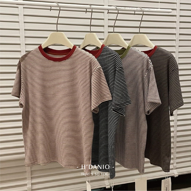 韓版撞色圓領條紋上衣 4色