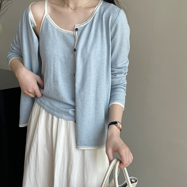 假日花針開衫背心兩件組 （剩藍、白）