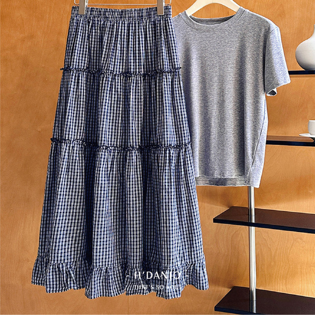 野餐藍格木耳裙