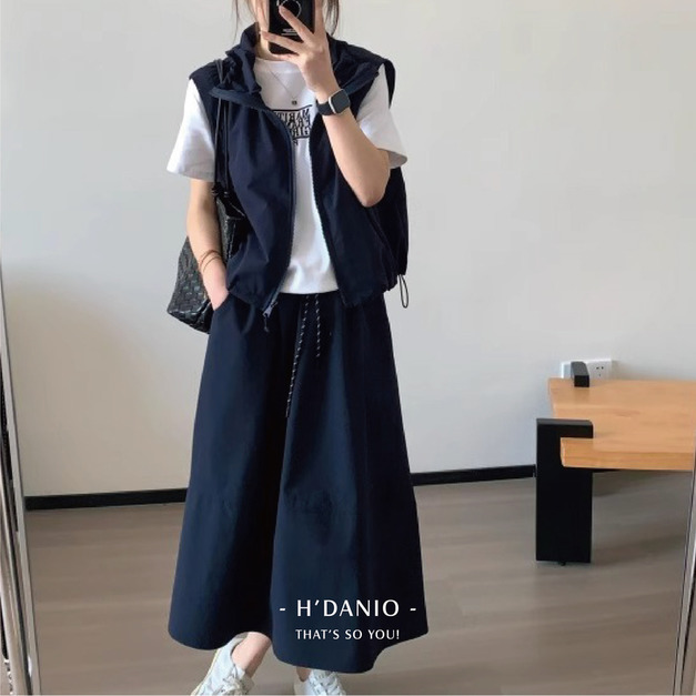 日系馬爾他藍休閒套裝 背心＋裙子