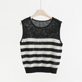 桑蠶絲透膚條紋背心 3色（黑、白現貨）_16