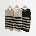 桑蠶絲透膚條紋背心 3色（黑、白現貨）_2