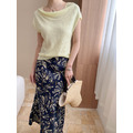 質感藍花朵半身裙_3