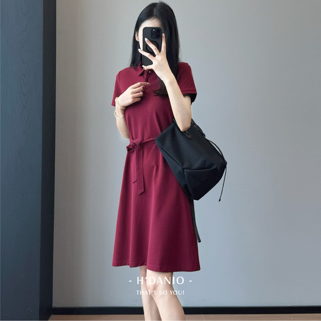 約克POLO領綁帶連身裙 2色（剩紅M）