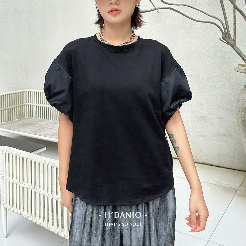『預購商品』喇叭袖寬鬆拼接上衣 2色