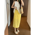 黃色花朵後開衩半身裙_2