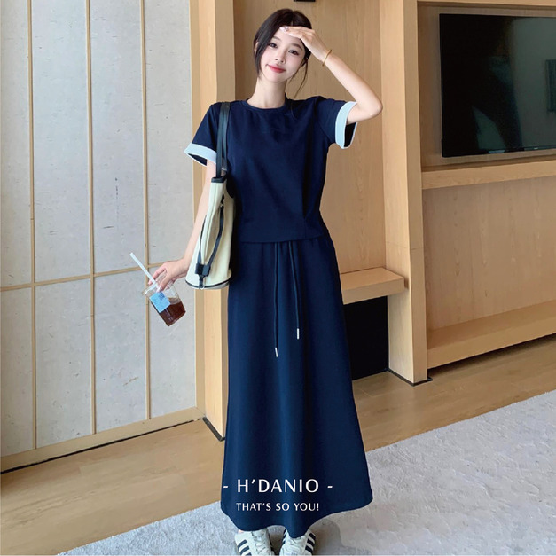 韓系美女棉質套裝 2色 (藍L現貨)