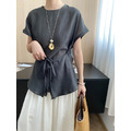 醋酸天絲亞麻落肩綁帶上衣 2色_13